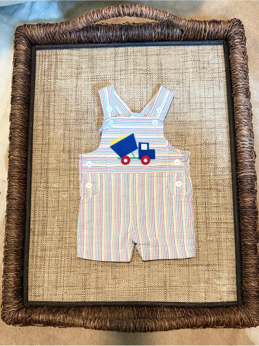 Florence Eiseman Striped Shortall with Dump Truck Applique